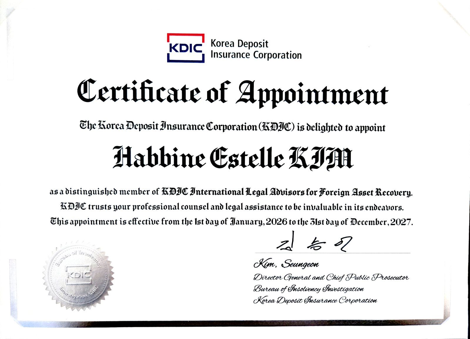 Certificate of Appointment