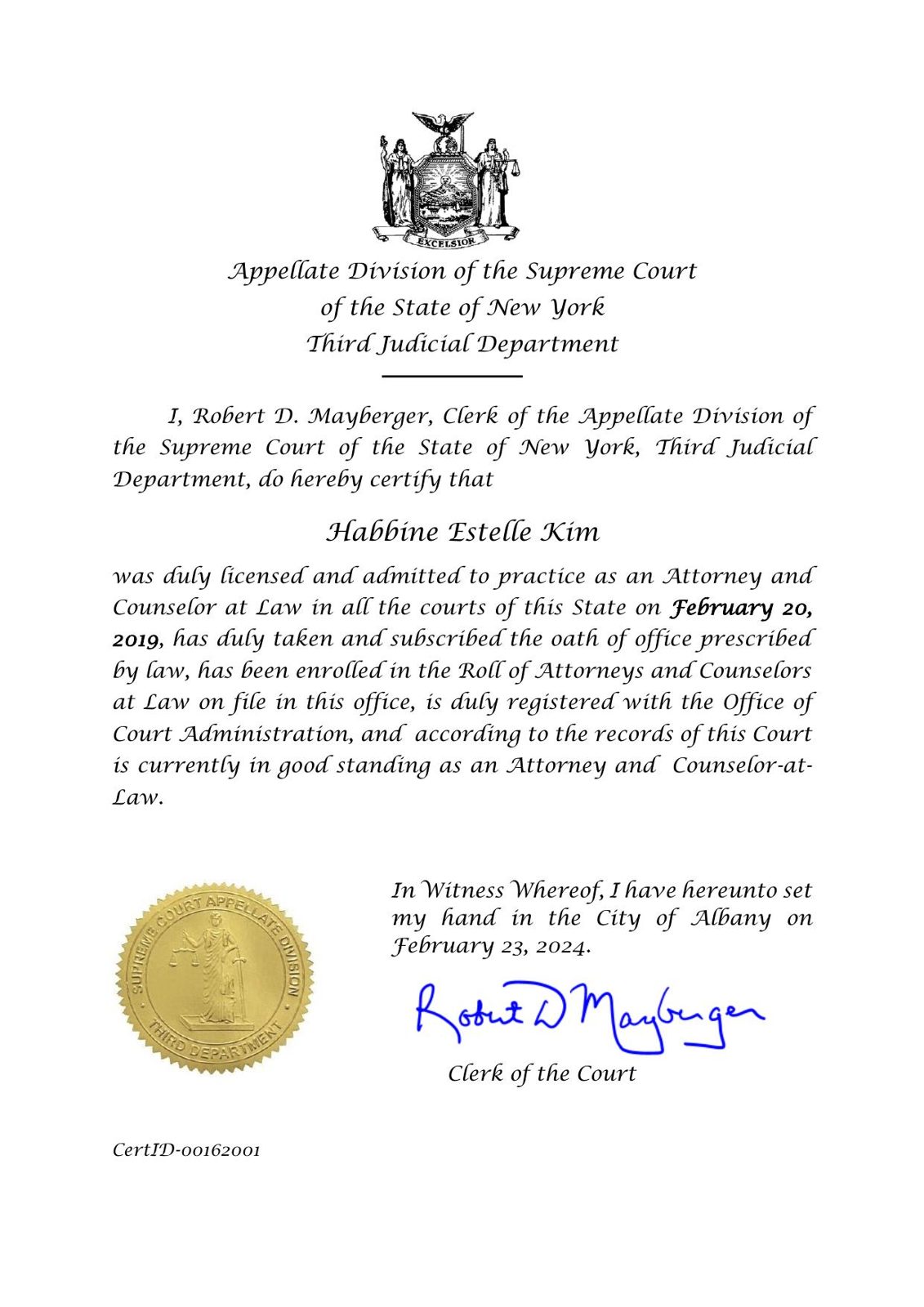 New York Bar · Certificate of Good Standing