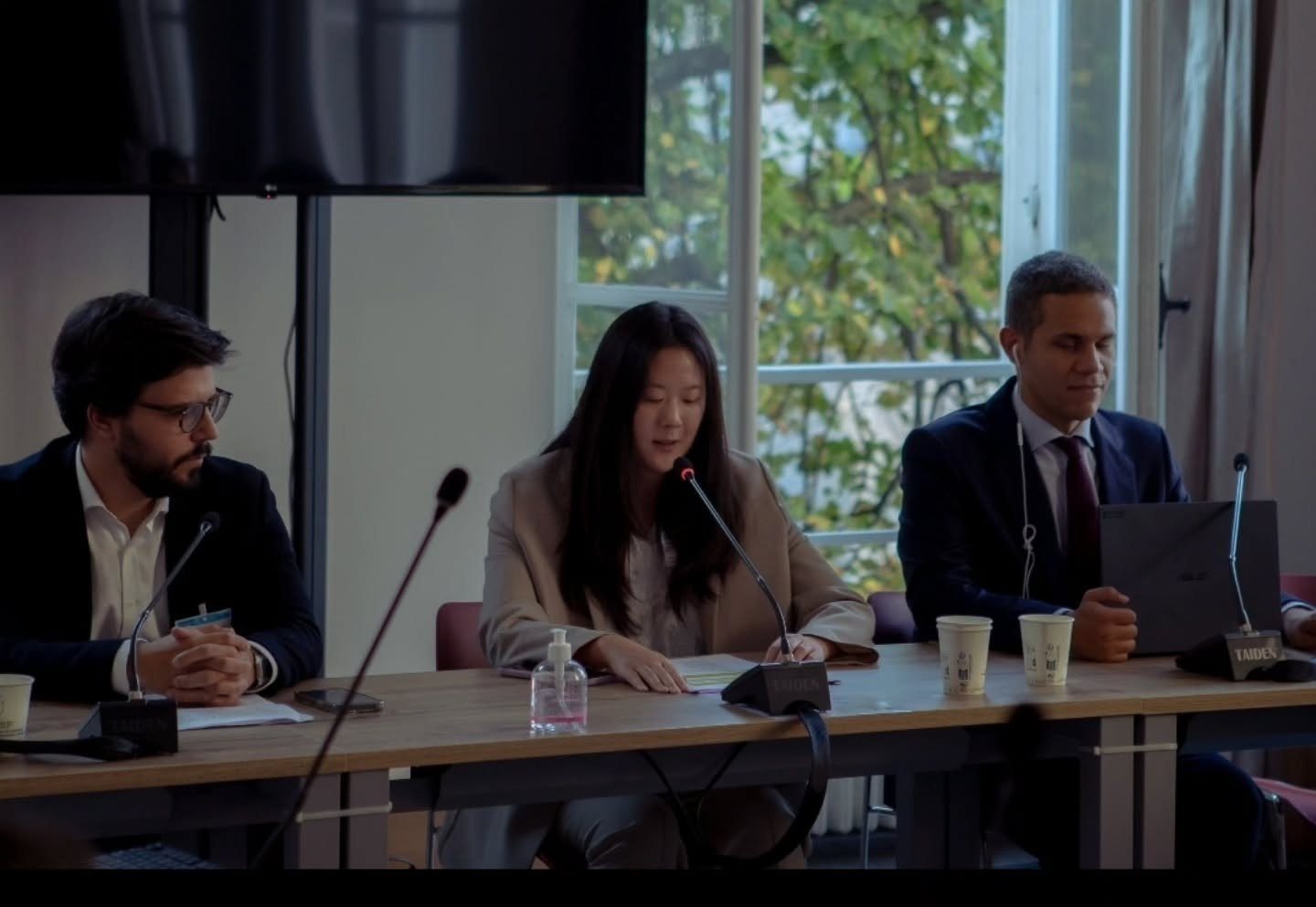 Habbine Estelle Kim speaking at a round table